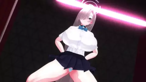 Asuna in school uniform and a small teacher having sex in cowgirl position [Harimau]