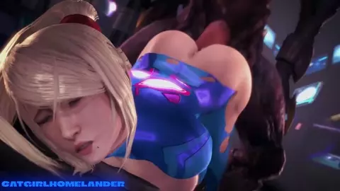 Samus having fun with an alien