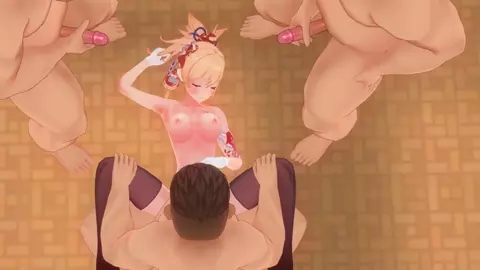 Yoimiya Foursome Bukkake