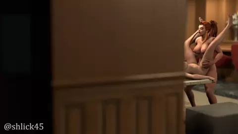 D.Va and Brigitte naked in a bar having sex!