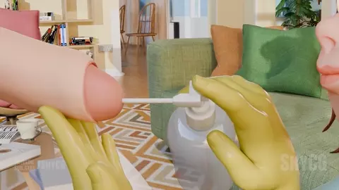 Futa Gets her urethra cleaned by milf