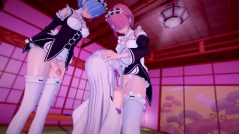 Futa Emilia has sex with Futa Ram & Futa Rem [Bruhchenko69]