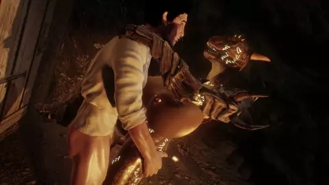 Hot argonian chick seduces a guy with her huge tits [Kar_Tavi]