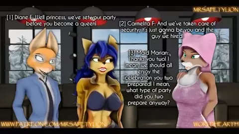 (MrSafetylion)Maid Marian, Dianne Foxington and Carmelita Fox Impregnated in Club