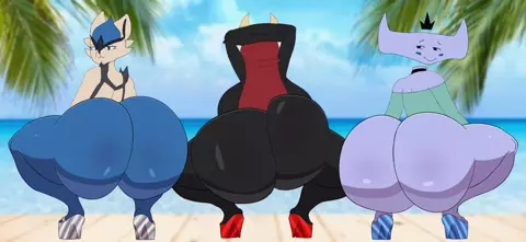 3 Big Bouncing Booties at the Beach (Bismuth by Gardesnorela, Cyntheia by Ectoperior)