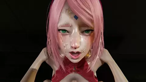 Sakura is giving you a boobjob and licking it