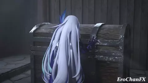 Genshin Skirk trapped and tentacled in a mimic chest