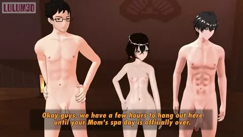 Femboy Seduces his Straight Brother in front of Dad in the Bathhouse.