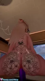 Goth slut riding dildo