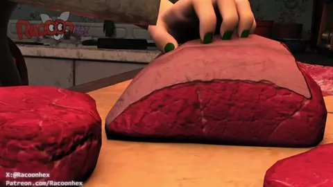 Gwen cooking a sausage