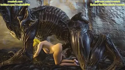 Samus Aran ruined by a massive cocked Xenomorph - Naked Version