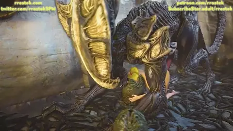 Samus Aran ruined by a massive cocked Xenomorph - Naked Version