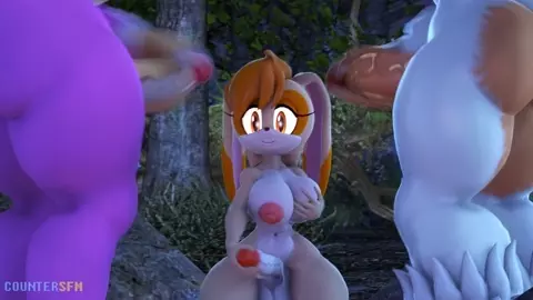 Threesome nipple penetration in the forest