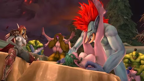 Tyrande gets fucked by a troll and goblins