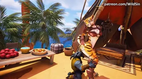 Satyr fucks furry tigress girl. Romantic fun, dancing, facefuck, anal and creampie