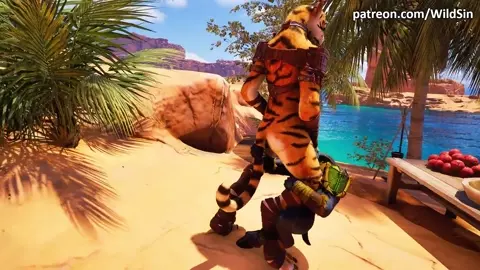 Satyr fucks furry tigress girl. Romantic fun, dancing, facefuck, anal and creampie