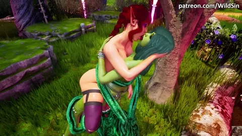 Tentacle threesome in forest with two girls - Dryad and Elf