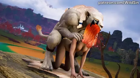 White Lion Furry fuck with cute Neko Girl