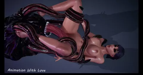 A beautiful girl gets fucked by tentacles in every hole