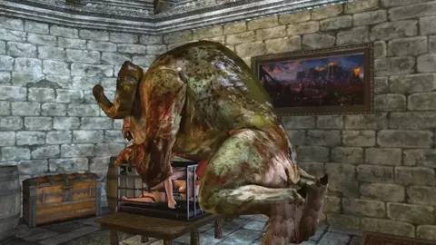 Triss Merigold caged and her throat stretched by a giant Monster Cock