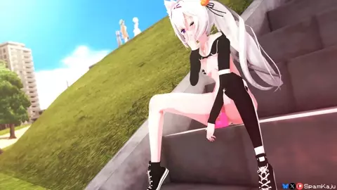 exhibitionist Filian fucks her tight virgin pussy out in public (SpamKaju)