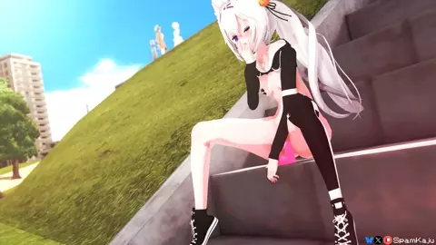 exhibitionist Filian fucks her tight virgin pussy out in public (SpamKaju)