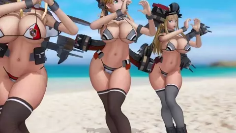 [Kancolle]Bismarck,PrinzEugen,GrafZeppelin - Bakunyuu Ondo