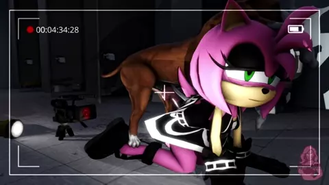 Amy Rose in Nightclub Bathroom with Dog