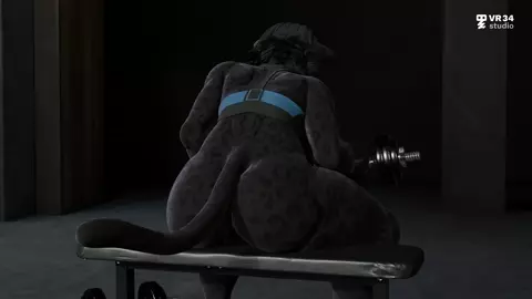 Furry Panther Lifts Weights Naked - VR34 Studio
